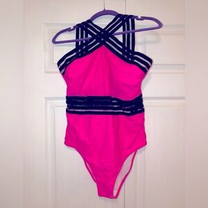 Crisscross Halter Mesh Cutout One Piece Swimsuit